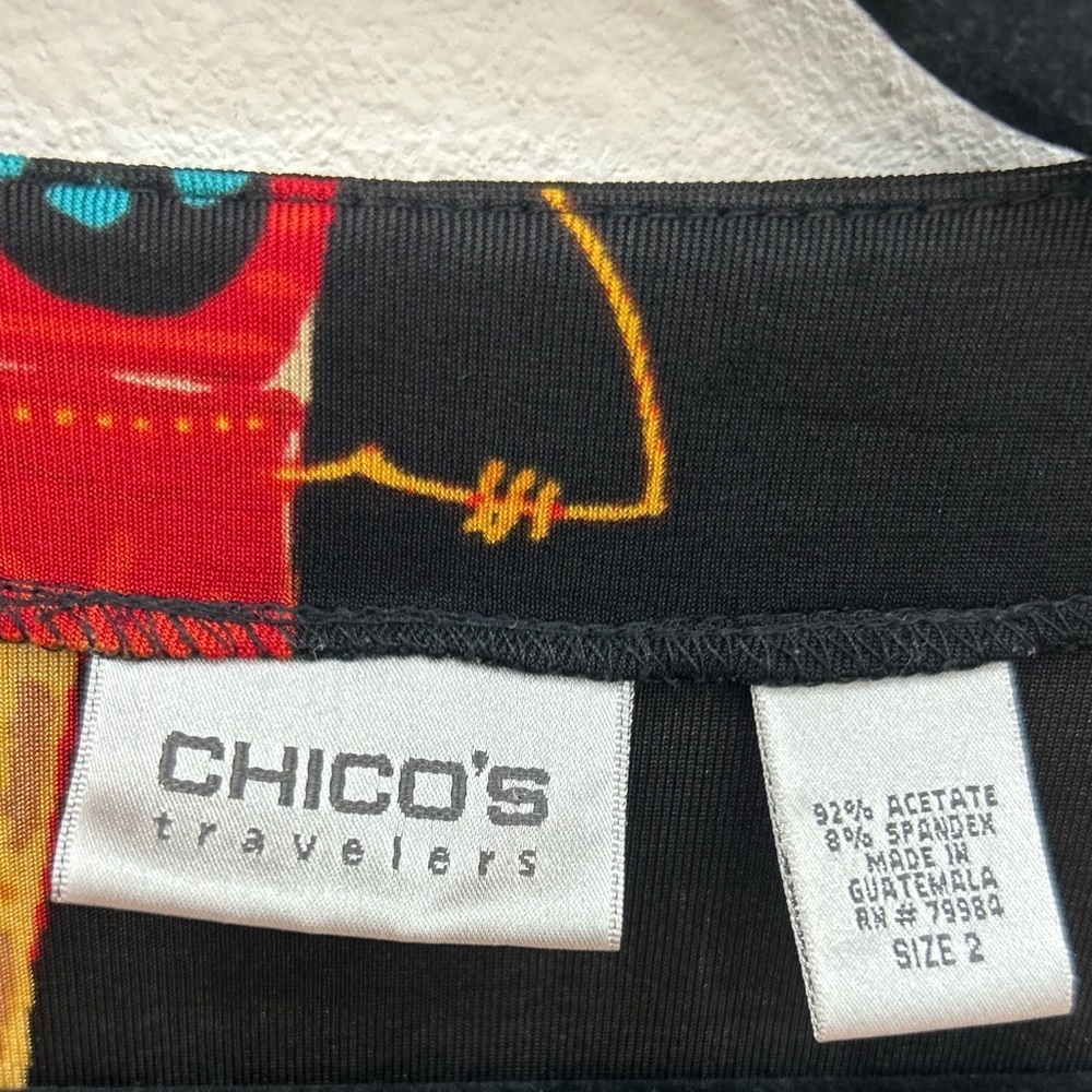Chico’s travelers slinky knit button cardigan artsy tropical print sz.2 resort - Picture 7 of 7
